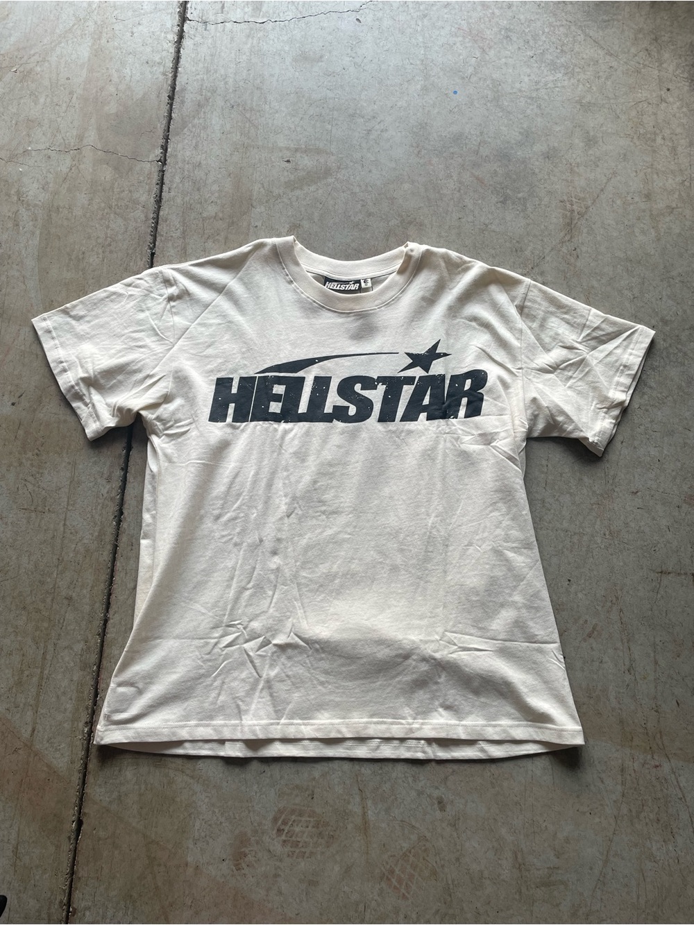 Helstar Logo Crewneck Tee in Off-White with Black Accents